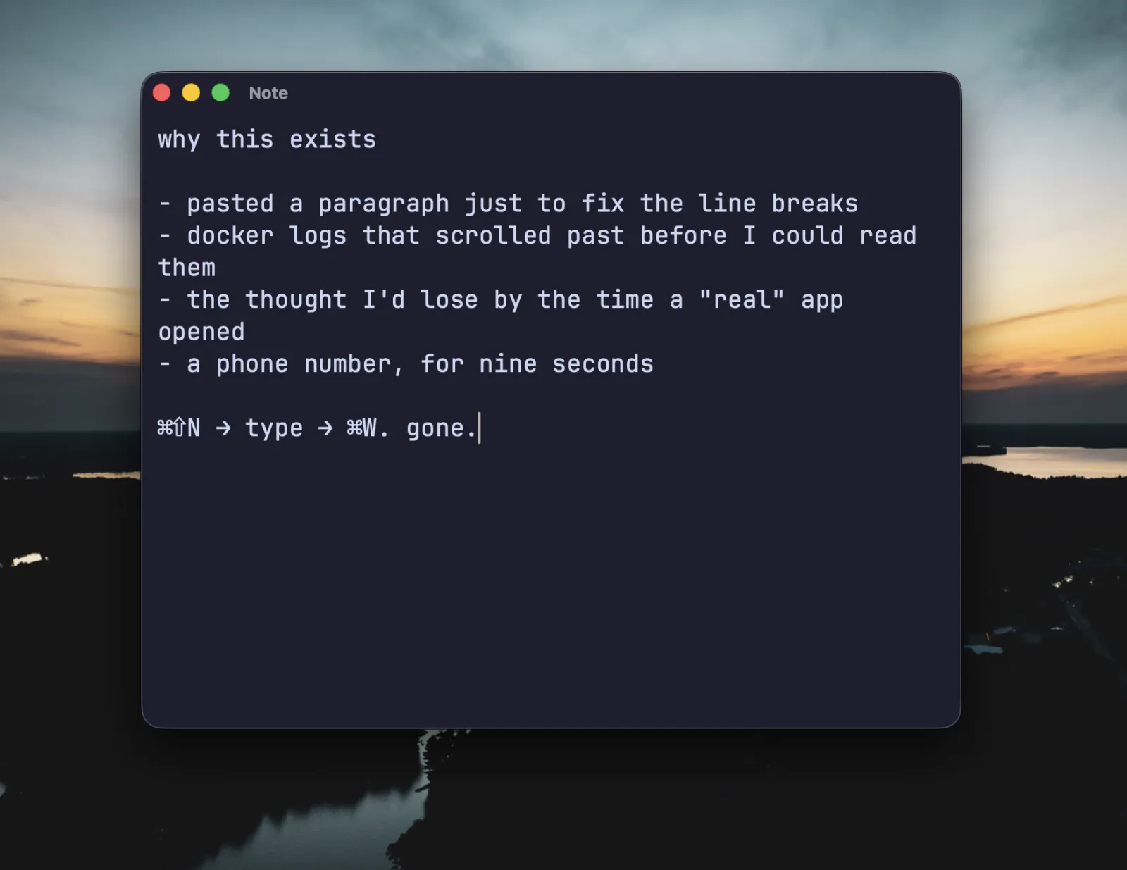 jot. scratchpad on a Mac desktop, showing example notes